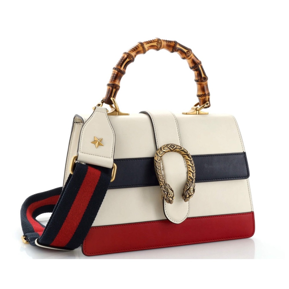 Gucci Dionysus Bamboo Top Handle Bag Colorblock Leather Medium White, Multicolor